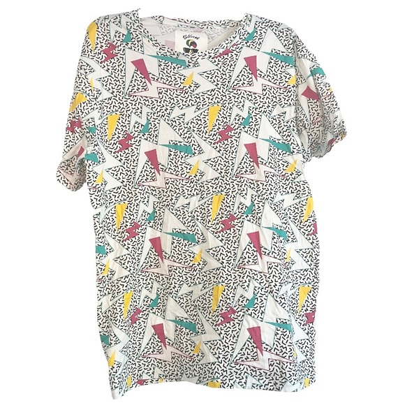 blind rooster Other - Blind Rooster White Grey Blue Pink Squiggle Tee Shirt Saved By The Bell 1990s XL